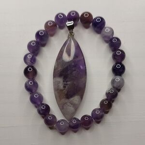 Amethyst stone Heart Pendant and Ameyhyst stone 8mm bead bundle #1